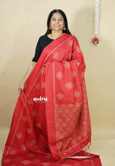 Chilli Red - Chithiram - Soft printed Paper Silk Saree with Kolam prints